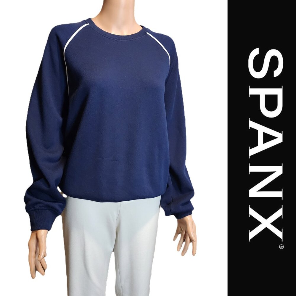 SPANX Navy Blue Sweatshirt with White Piping